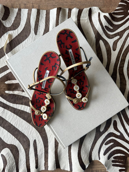 Manolo Blahnik Shell Button Sandals 37